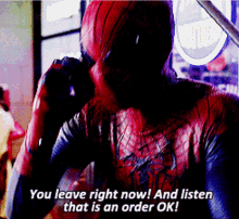 Spider Man You Leave Right Now GIF - Spider Man You Leave Right Now And Listen That Is An Order Ok GIFs