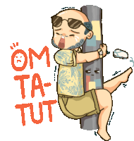 Uncle Climbing Pole Shouts Om Ta Tut In Indonesian Sticker - Scared Crying Climbing Stickers