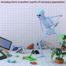 Quarantine Time Skeleton GIF - Quarantine Time Skeleton Mopping GIFs