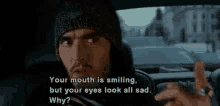 Russell Brand Your Mouth Is Smiling But Your Eyes Look All Sad Why GIF - Russell Brand Your Mouth Is Smiling But Your Eyes Look All Sad Why GIFs