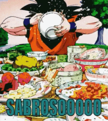 Goku Comida Banquete Sabroso GIF - Goku Sabroso Comilona GIFs