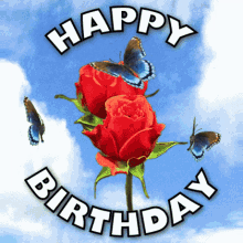 Happy Birthday Birthday Red Rose GIF - Happy Birthday Birthday Red Rose Birthday Butterflies GIFs