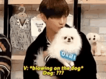 kim taehyung blowing on the dog bts do what