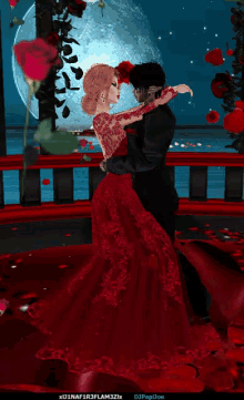 Red Roses In Moon Light Couple GIF - Red Roses In Moon Light Couple Dancing GIFs