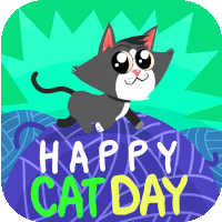 Happy Cat Day Kitty Sticker - Happy Cat Day Kitty Yarn Stickers