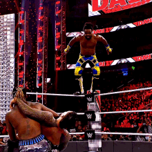 King Xavier Woods Double Foot Stomp GIF - King Xavier Woods Double Foot Stomp Jey Uso GIFs
