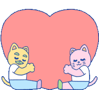 Nene And Coco Hugging A Big Heart Sticker - Nene And Coco Cat Dog Stickers