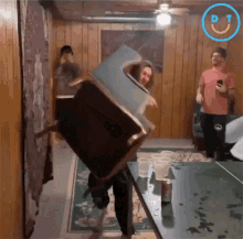 Carrying A Chair Pick Up Chair GIF - Carrying A Chair Pick Up Chair Drunk GIFs