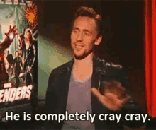 He Is Completely Cray Cray GIF - Tom Hiddleston Interview Avengers GIFs