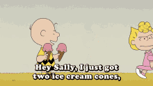 I Got Two Ice Cream Cones Charlie Brown GIF - I Got Two Ice Cream Cones Charlie Brown Sally Brown GIFs