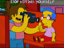 Stop Hitting Yourself Nelson Muntz GIF - Stop Hitting Yourself Nelson Muntz GIFs