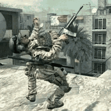 video game weird pose dancing gun riffle