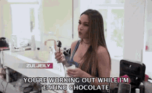 Youre Working Out While Im Eating Chocolate Irony GIF - Youre Working Out While Im Eating Chocolate Irony Sarcasm GIFs