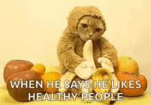Banana Healthy Cat GIF - Banana Healthy Cat When He Says He Like Healthy People GIFs