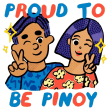boy and girlie proud to be pinoy pilipino philippines peace sign