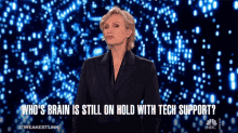 Whos Brain Is Still On Hold With Tech Support Jane Lynch GIF - Whos Brain Is Still On Hold With Tech Support Jane Lynch Weakest Link GIFs