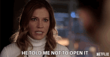 He Told Me Not To Open Tricia Helfer GIF - He Told Me Not To Open Tricia Helfer Charlotte GIFs