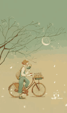 art anime bike bicycle moon