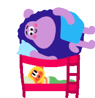 Monkey And Bear In Bunk Beds Sticker - Best Friends Sleeping In Bed Stickers