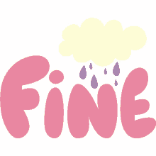 fine white cloud with blue raindrops above fine in pink bubble letters alright okay sad