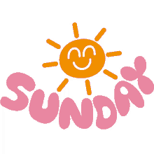 sunday yellow smiling sun above sunday in pink bubble letters weekend sunny sunday funday