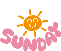 Sunday Yellow Smiling Sun Above Sunday In Pink Bubble Letters Sticker - Sunday Yellow Smiling Sun Above Sunday In Pink Bubble Letters Weekend Stickers