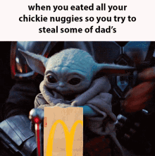 Baby Yoda When You Eated All Your Chicken Nuggets GIF - Baby Yoda When You Eated All Your Chicken Nuggets So You Steal Some Of Dads GIFs