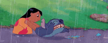 Lilo Dragging Stitch GIF - Lilo And Stitch Drag Rain GIFs