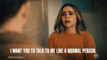 I Want You To Talk To Me Like A Normal Person Annie Marks GIF - I Want You To Talk To Me Like A Normal Person Annie Marks Mae Whitman GIFs