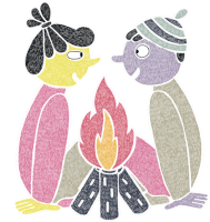 Peter And Lotta Sitting Beside A Campfire Sticker - Cosy Love Campfire Camping Stickers