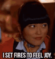 I Set Fires To Feel Joy - Hana Mae Lee As Lilly In Pitch Perfect GIF - Pitch Perfect Hana Mae Lee Fire GIFs