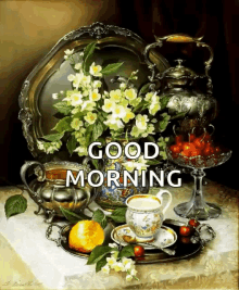 good morning flowers sparkles tea set