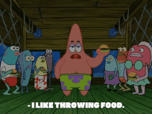 throwing food food fight i like throwing food krabby patty patrick star fish