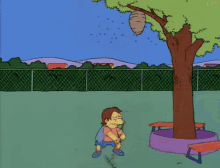 Nelson The Simpson Raking Beehive GIF - Bees Nelson The Simpson GIFs