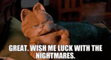 Garfield Great GIF - Garfield Great Wish Me Luck With The Nightmares GIFs