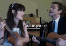 Cute Hipsters GIF - Zooey Deschanel Singing Joseph Gordon Levitt GIFs