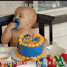 blue eat baby cake glutton