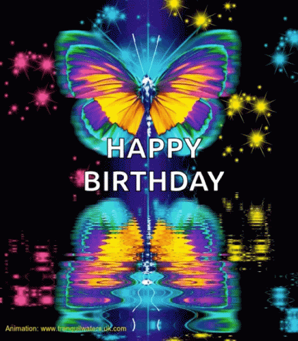 El GIF animado de Happy Birthday Celebrate Butterfly perfecto para tus conv...