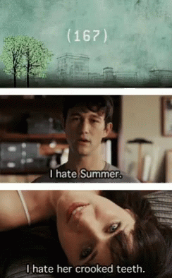 500Days Of Summer,I Hate Summer,Crooked Teeth,chuckle,gif,animated gif,gifs...