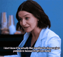 greys anatomy amelia shepherd i dont know if he actually likes breakfast for dinner or just pretends to because its all i can make