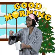 good morning gm coffee sleepy snow