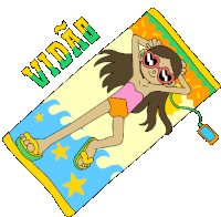 Girl Lying On Towel Listing To Music Sticker - Mariby The Sea Sun Bathing Vidao Stickers