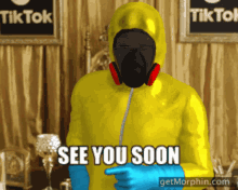 see you soon hazmat suit bio suit pointing see you