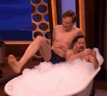 Conan O Brien Ricky Gervais GIF - Conan O Brien Ricky Gervais Bubble Bath GIFs