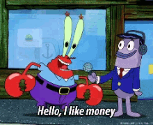 Mr Krabs Hello I Like Money GIF - Mr Krabs Hello I Like Money Interview GIFs
