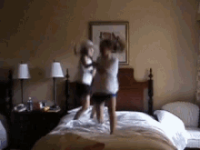 Girls Jumping In Bed Happy GIF - Girls Jumping In Bed Happy With Friends GIFs