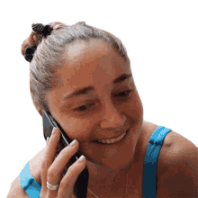 phone call marine leleu talking to someone on phone happy while in call phone call marine leleu talking to someone on phone happy while in call