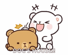 milk and mocha bear couple laughing dogs house