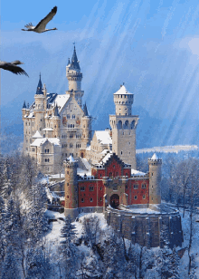 geese castle winter snow fort