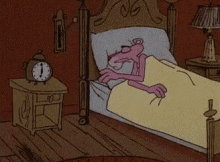 pink panther need more sleep alarm wake up not a morning person